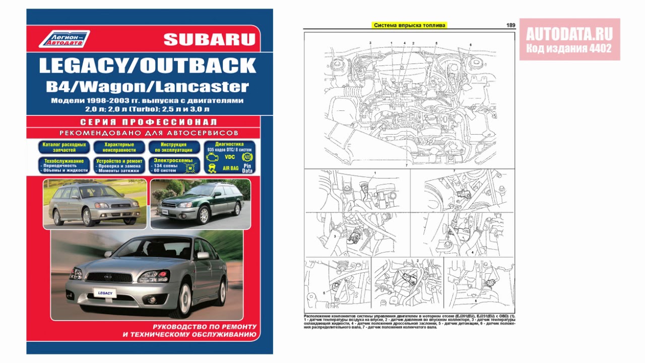 Руководство по ремонту Subaru Legacy, Outback, B4, Wagon, Lancaster 1998-2003 бензин
